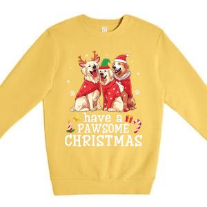 Golden Retriever Dogs Merry Mom Dad Have A Pawsome Christmas Gift Premium Crewneck Sweatshirt