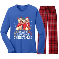 Golden Retriever Dogs Merry Mom Dad Have A Pawsome Christmas Gift Women's Long Sleeve Flannel Pajama Set 