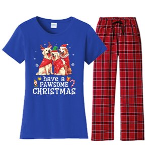 Golden Retriever Dogs Merry Mom Dad Have A Pawsome Christmas Gift Women's Flannel Pajama Set