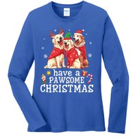 Golden Retriever Dogs Merry Mom Dad Have A Pawsome Christmas Gift Ladies Long Sleeve Shirt