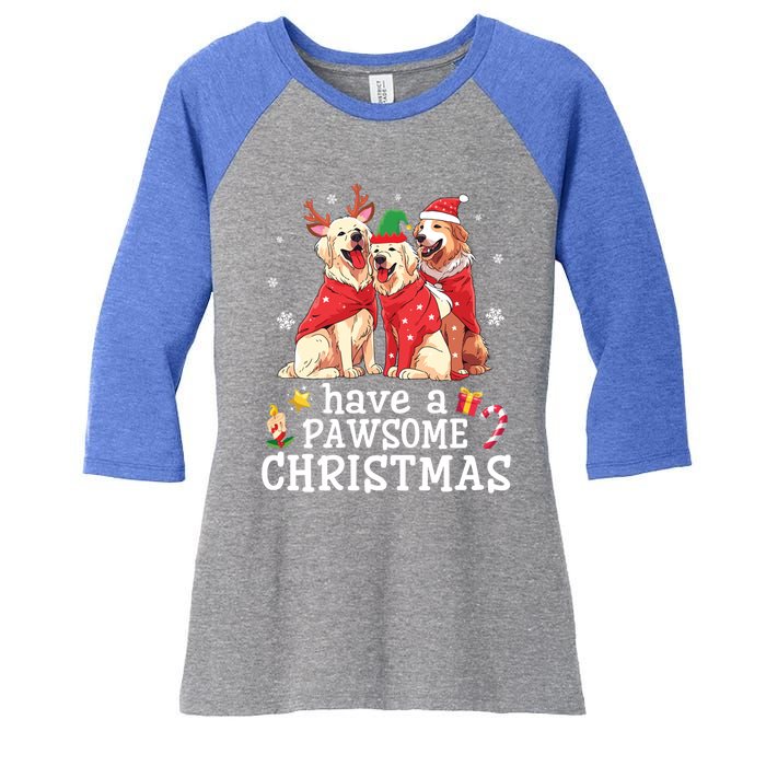 Golden Retriever Dogs Merry Mom Dad Have A Pawsome Christmas Gift Women's Tri-Blend 3/4-Sleeve Raglan Shirt