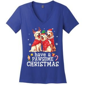 Golden Retriever Dogs Merry Mom Dad Have A Pawsome Christmas Gift Women's V-Neck T-Shirt