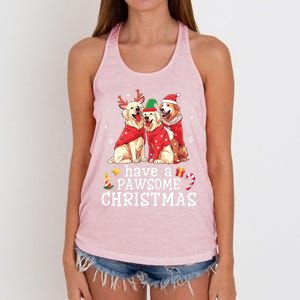 Golden Retriever Dogs Merry Mom Dad Have A Pawsome Christmas Gift Women's Knotted Racerback Tank