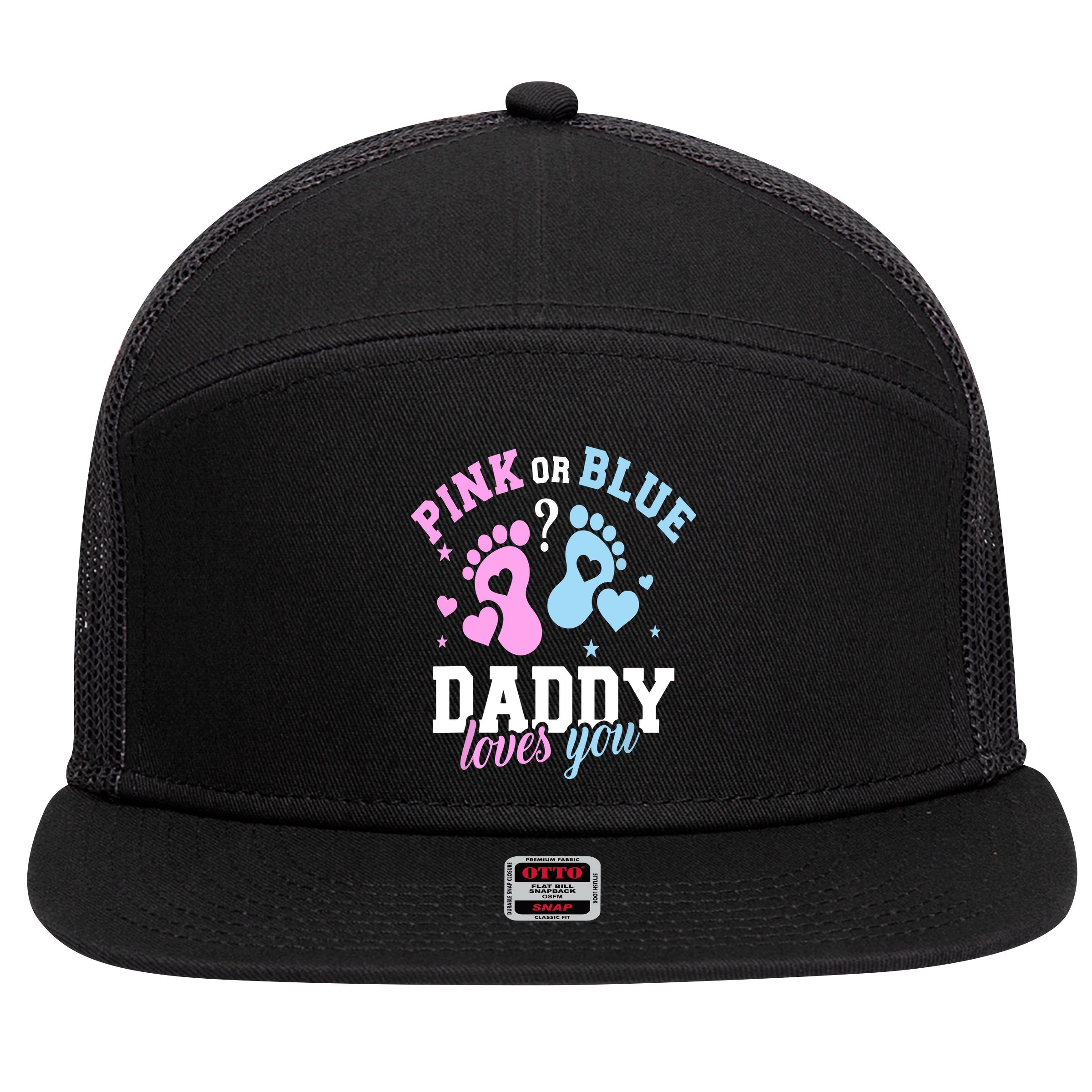 Gender Reveal Daddy Dad 7 Panel Mesh Trucker Snapback Hat