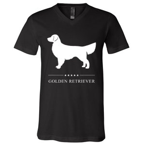 Golden Retriever Dog White Silhouette V-Neck T-Shirt