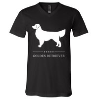 Golden Retriever Dog White Silhouette V-Neck T-Shirt