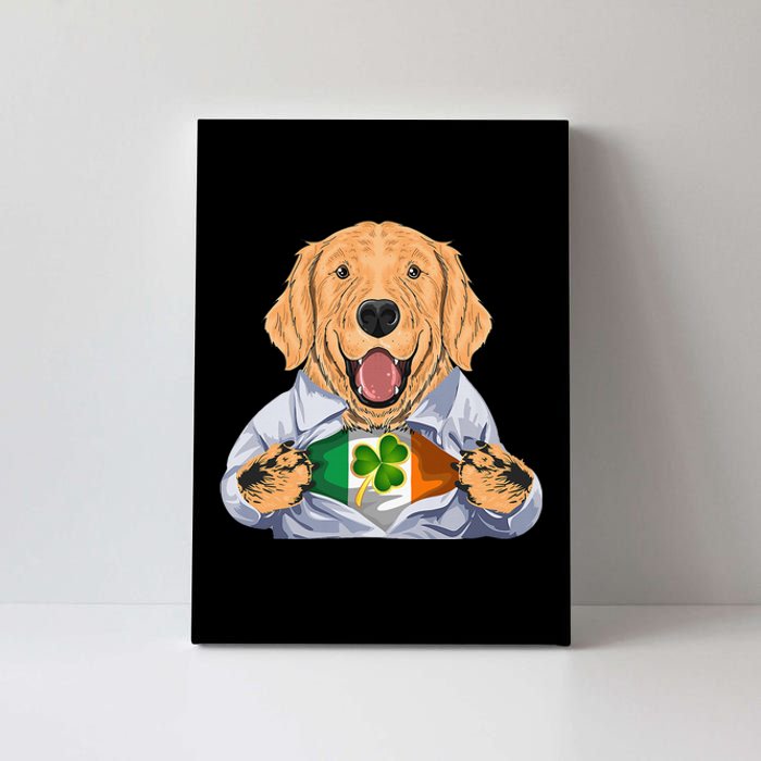 Golden Retrievers Dog Irish Clover St Patrick Day Canvas