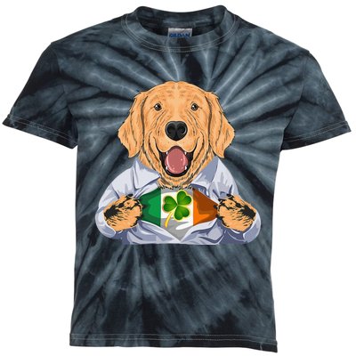 Golden Retrievers Dog Irish Clover St Patrick Day Kids Tie-Dye T-Shirt