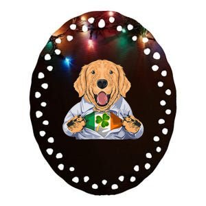 Golden Retrievers Dog Irish Clover St Patrick Day Ceramic Oval Ornament