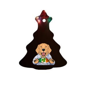 Golden Retrievers Dog Irish Clover St Patrick Day Ceramic Tree Ornament