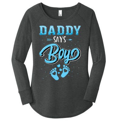 Gender Reveal Daddy Says Boy Baby Matching Family Set Women's Perfect Tri Tunic Long Sleeve Shirt