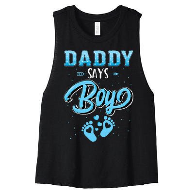 Gender Reveal Daddy Says Boy Baby Matching Family Set Women's Racerback Cropped Tank