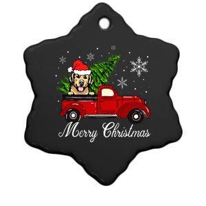 Golden Retriever Dog Riding Red Truck Christmas Decorations Ceramic Star Ornament