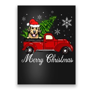 Golden Retriever Dog Riding Red Truck Christmas Decorations Poster