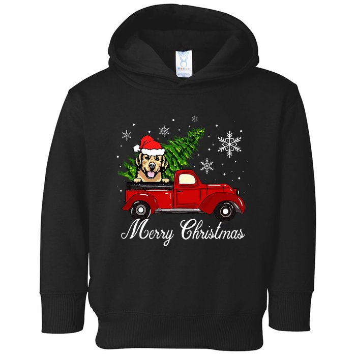 Golden Retriever Dog Riding Red Truck Christmas Decorations Toddler Hoodie