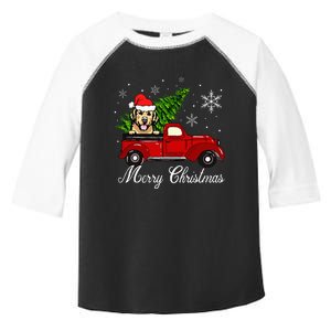 Golden Retriever Dog Riding Red Truck Christmas Decorations Toddler Fine Jersey T-Shirt