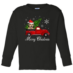 Golden Retriever Dog Riding Red Truck Christmas Decorations Toddler Long Sleeve Shirt