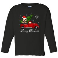 Golden Retriever Dog Riding Red Truck Christmas Decorations Toddler Long Sleeve Shirt