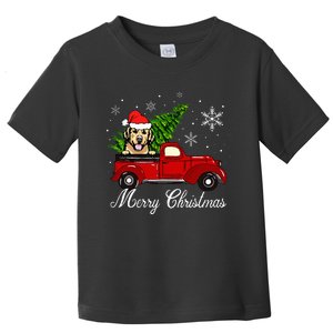 Golden Retriever Dog Riding Red Truck Christmas Decorations Toddler T-Shirt