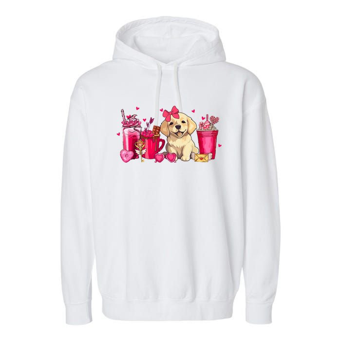 Golden Retriever Dog Valentines Day Coffee Latte Mugs Puppy Garment-Dyed Fleece Hoodie