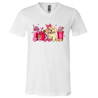 Golden Retriever Dog Valentines Day Coffee Latte Mugs Puppy V-Neck T-Shirt