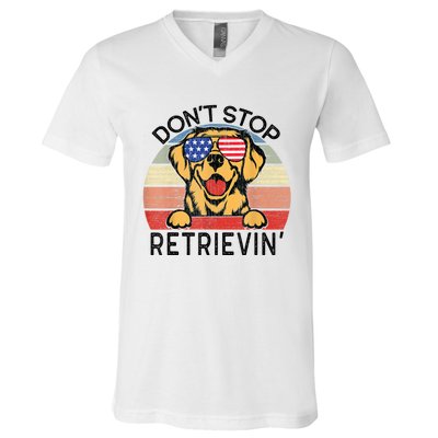 Golden Retriever Dog Don't Stop Retrievin' V-Neck T-Shirt