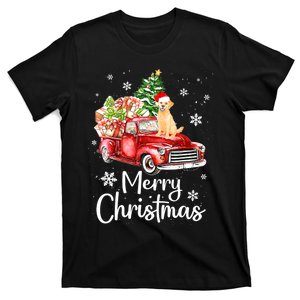 Golden Retriever Dog Riding Red Truck Christmas Tree Xmas T-Shirt