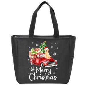 Golden Retriever Dog Riding Red Truck Christmas Tree Xmas Zip Tote Bag