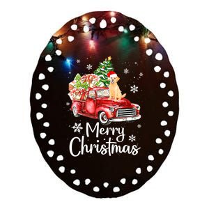 Golden Retriever Dog Riding Red Truck Christmas Tree Xmas Ceramic Oval Ornament