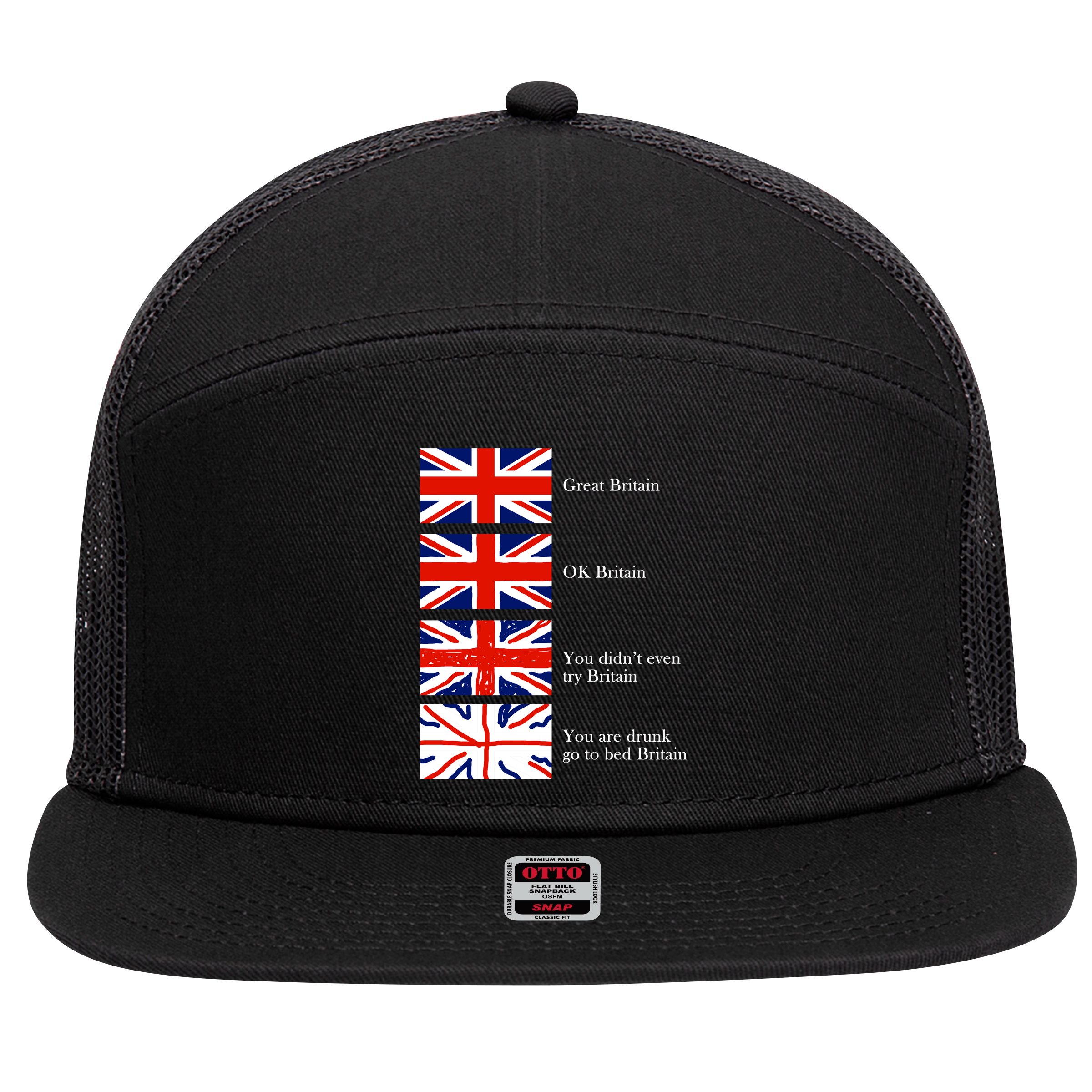 Great Britain OK Britain Funny Sarcastic 7 Panel Mesh Trucker Snapback Hat