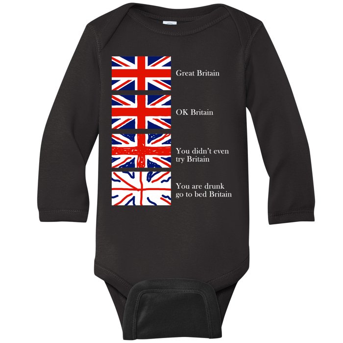 Great Britain OK Britain Funny Sarcastic Baby Long Sleeve Bodysuit