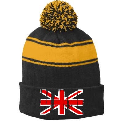 Great Britain Vintage British Union Flag Stripe Pom Pom Beanie