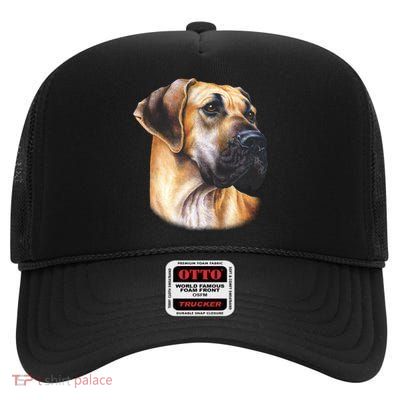 Great Dane Face High Crown Mesh Back Trucker Hat