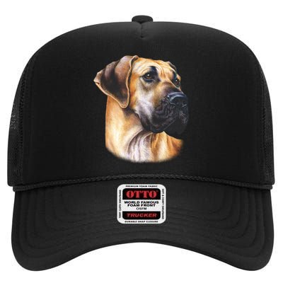 Great Dane Face High Crown Mesh Back Trucker Hat