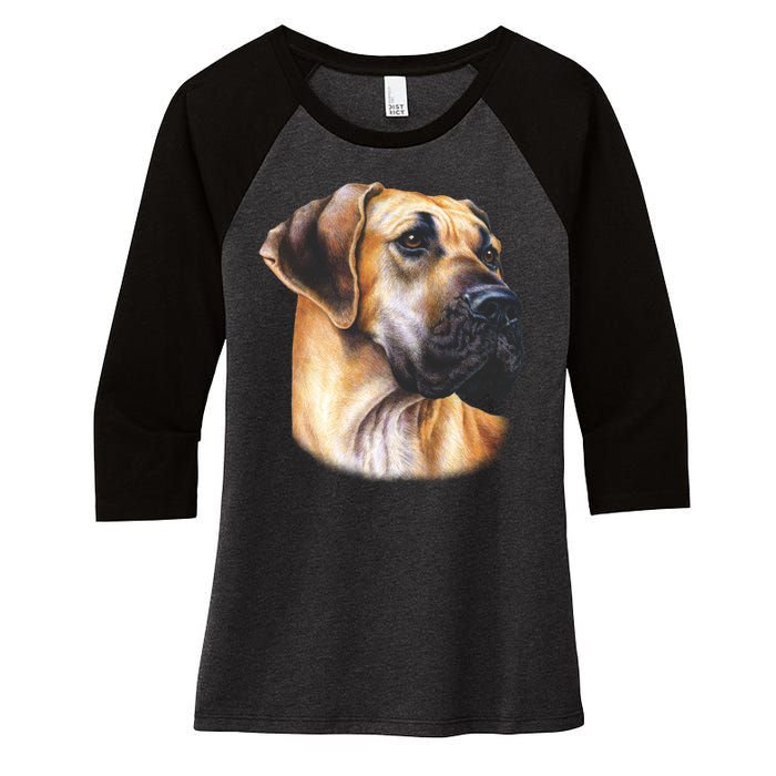 Great Dane Face Women's Tri-Blend 3/4-Sleeve Raglan Shirt