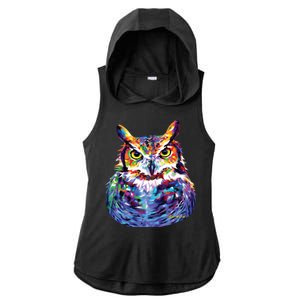 Great Horned Owl Ladies PosiCharge Tri-Blend Wicking Draft Hoodie Tank