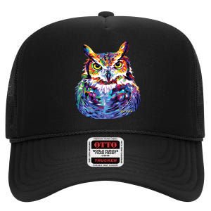 Great Horned Owl High Crown Mesh Back Trucker Hat