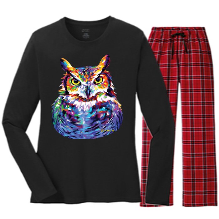 Great Horned Owl Women's Long Sleeve Flannel Pajama Set 