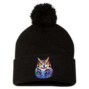 Great Horned Owl Pom Pom 12in Knit Beanie