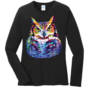 Great Horned Owl Ladies Long Sleeve Shirt