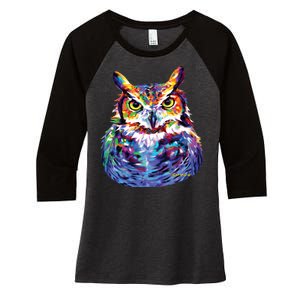 Great Horned Owl Women's Tri-Blend 3/4-Sleeve Raglan Shirt