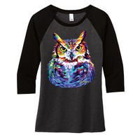 Great Horned Owl Women's Tri-Blend 3/4-Sleeve Raglan Shirt