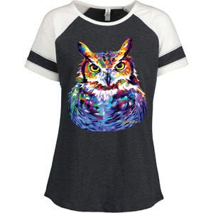 Great Horned Owl Enza Ladies Jersey Colorblock Tee