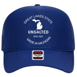 Great Lakes State Unsalted Est 1837 Made In Michigan High Crown Mesh Back Trucker Hat