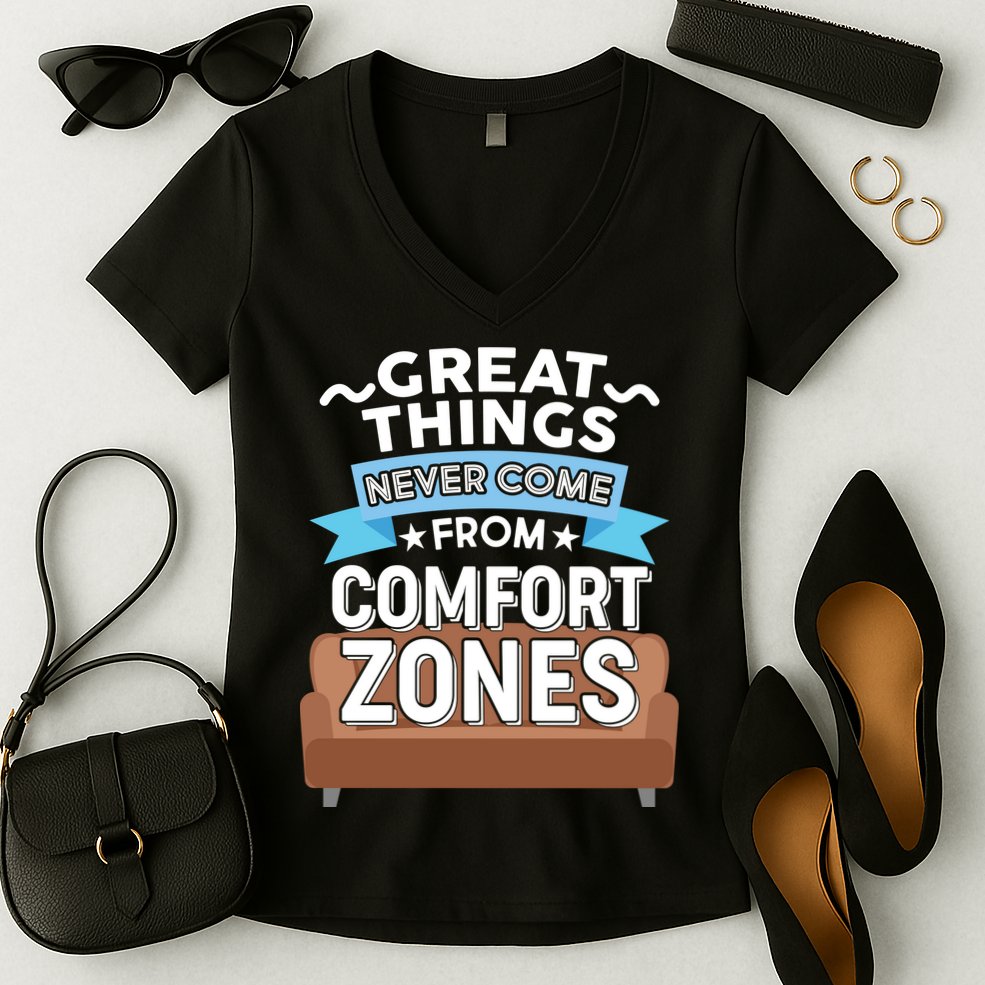 Great Things Never Come From Comfort Zones Women's V-Neck T-Shirt