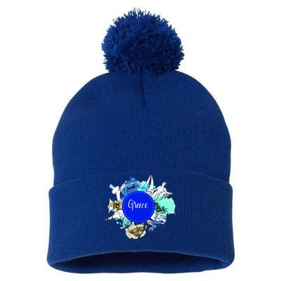 Greece Pom Pom 12in Knit Beanie