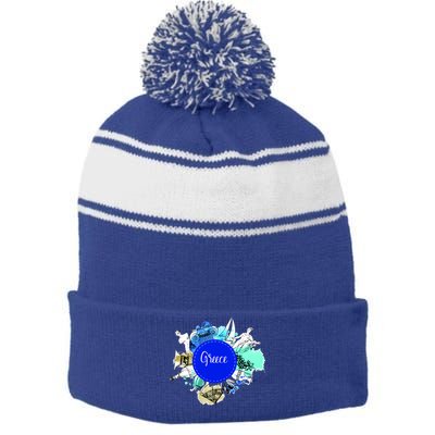 Greece Stripe Pom Pom Beanie