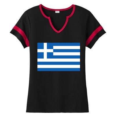 Greece Flag Ladies Halftime Notch Neck Tee