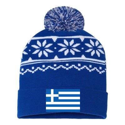 Greece Flag USA-Made Snowflake Beanie