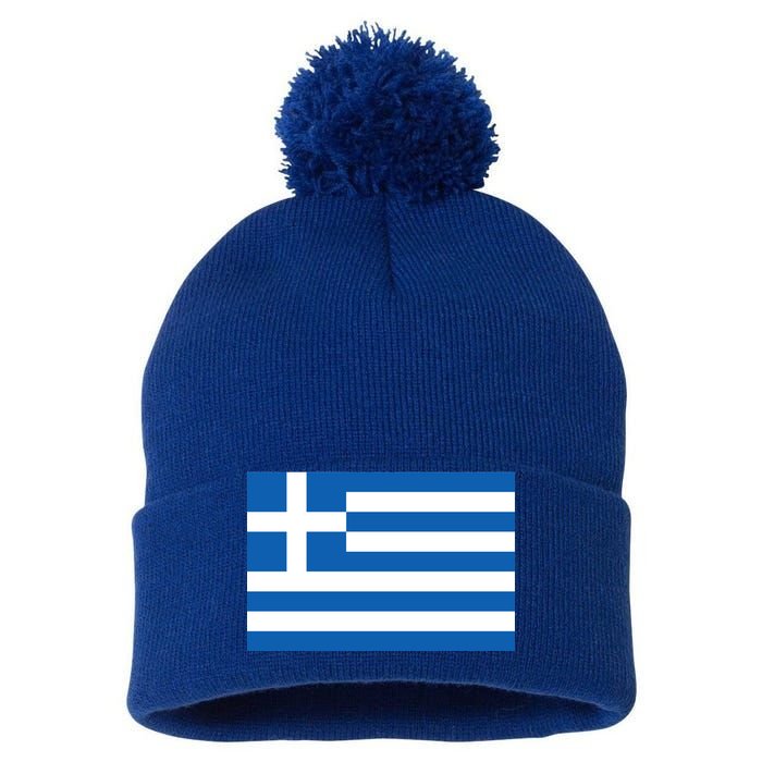 Greece Flag Pom Pom 12in Knit Beanie